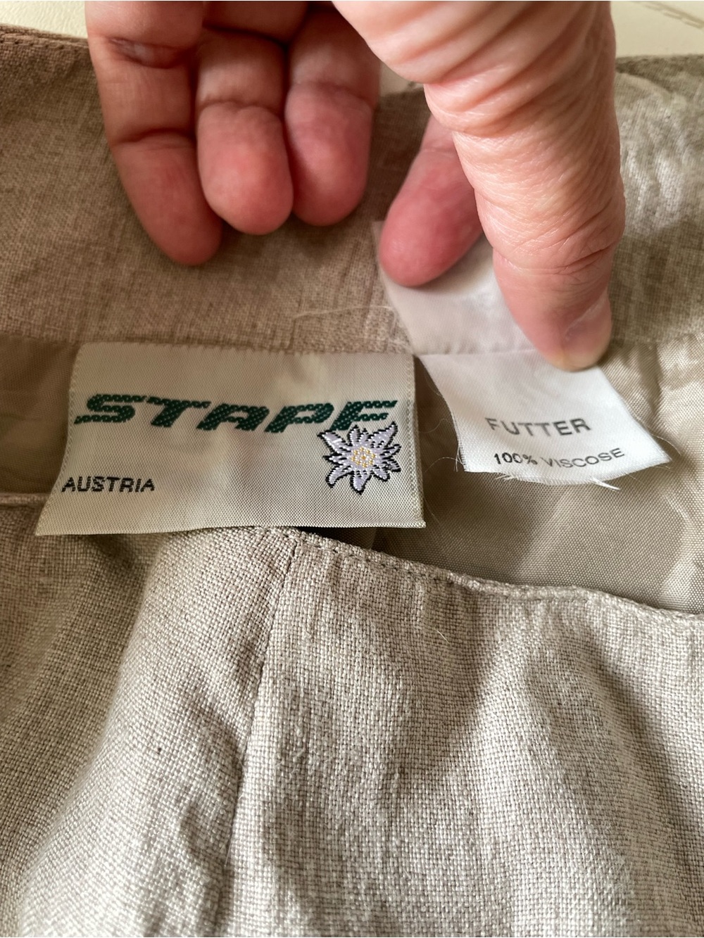 STAPF Austria 100% Linen Boho Midi Skirt Asymmetrical Crochet Hem Size 42 US 10 - Picture 6 of 10